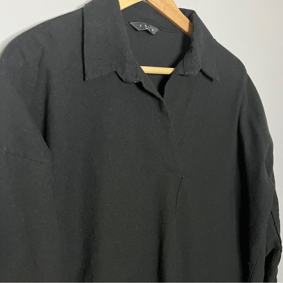 I GOT C Made in Korea Black Linen Blend Top 3/4 Sleeve EUC Size Large - Picture 2 of 4